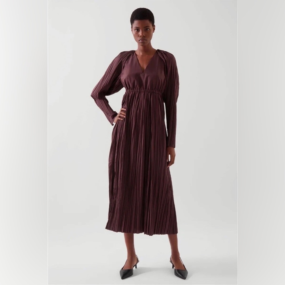 COS Burgundy / Plum Pleated Midi Dress